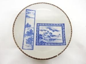 古伊万里　瀬戸印判手　色紙に風景七寸皿